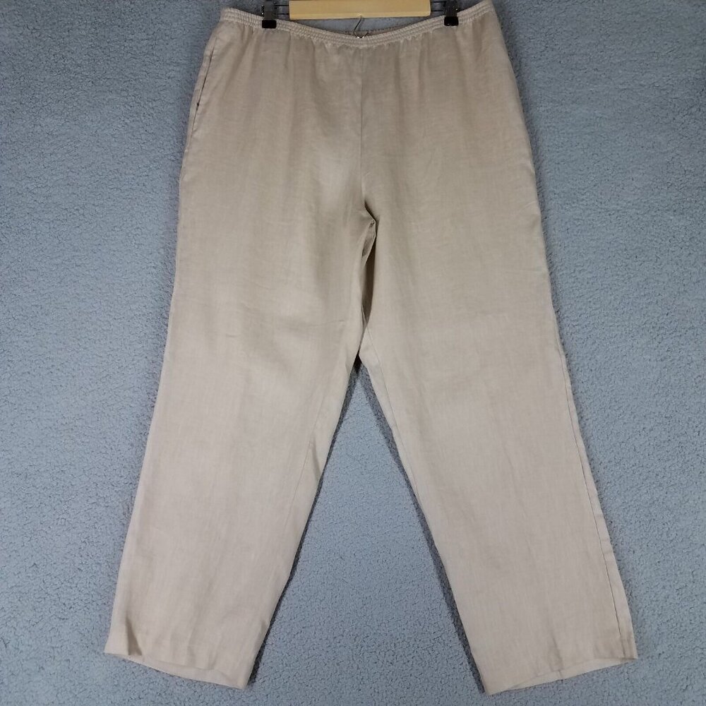 NEW Go Silk Pants Women's XL Linen Beige Pull On Elastic Waist Casual Lounge